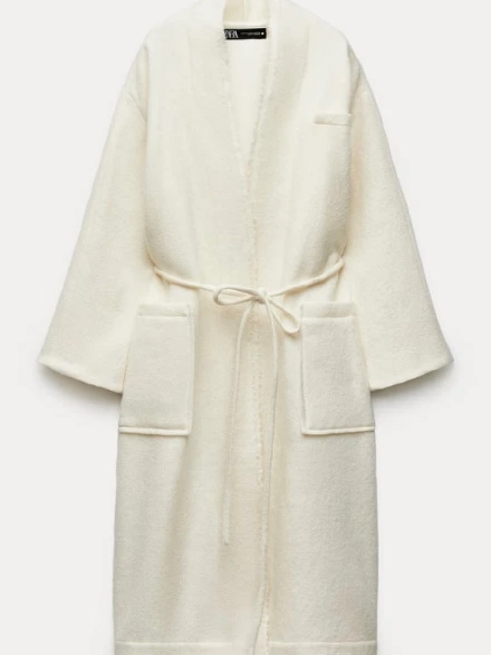 ZARA Cream Plush Open-Front Robe with Patch Pockets - Picture 3 of 4